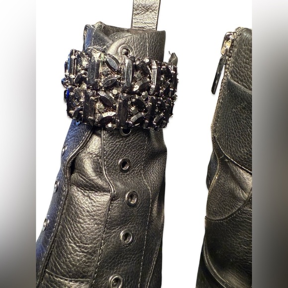 KARL LAGERFELD PARIS PAYSON JEWELED STRAP BLOCK HEEL COMBAT Boots BLACK 8,5 - Picture 5 of 9